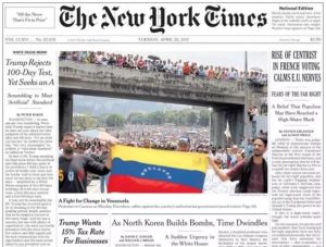 The New York Times dedicó su portada a «La lucha por el cambio en Venezuela»