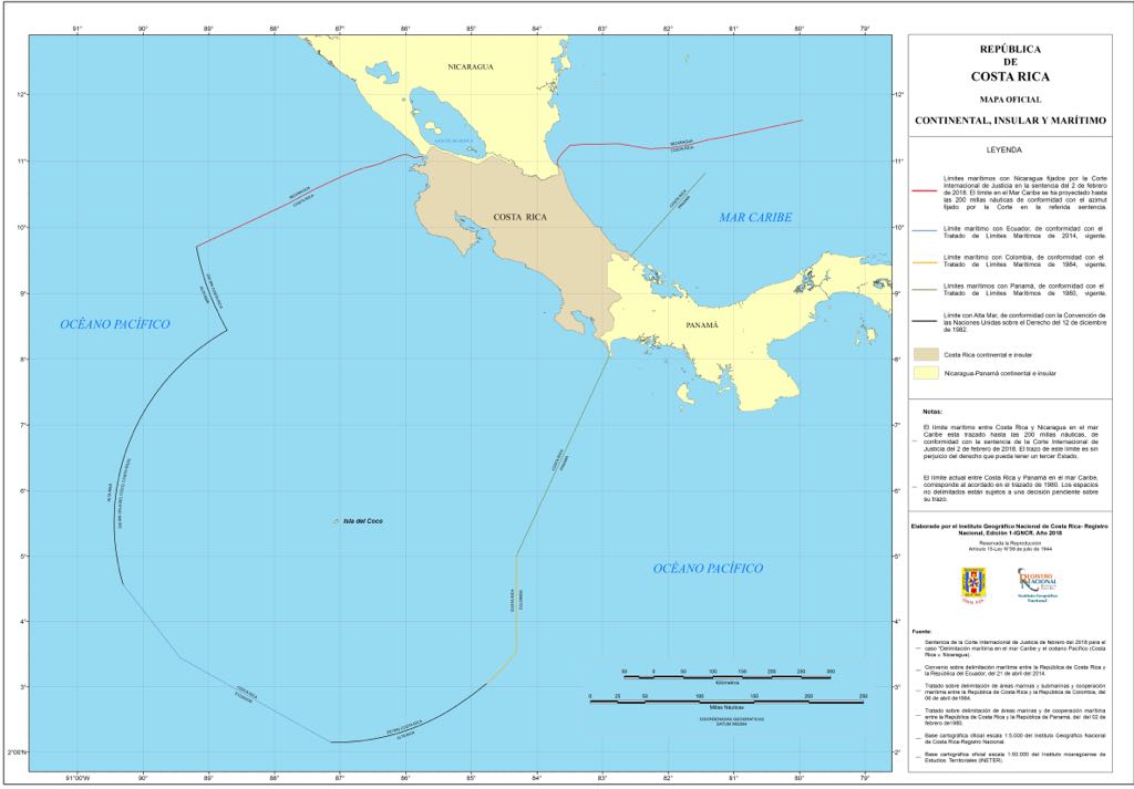 Costa Rica crea nuevo mapa tras sentencia que aclara límites marítimos con Nicaragua
