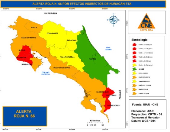 CNE emite alerta roja en cinco cantones por fuertes aguaceros y se prepara en caso de evacuación