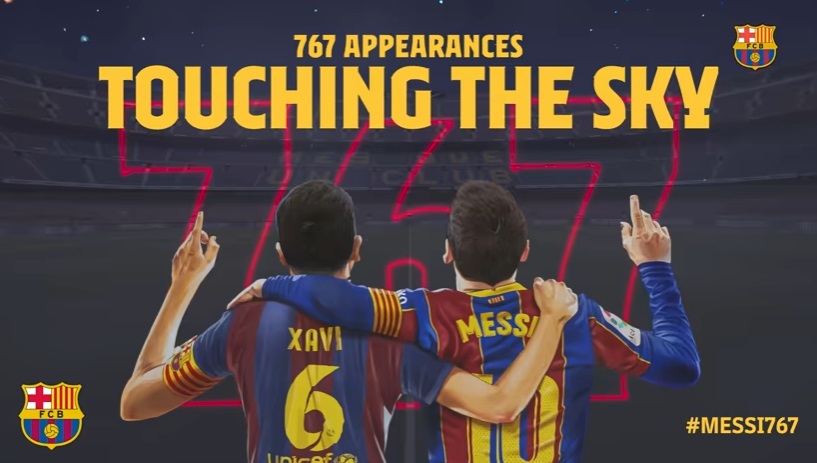 El emotivo homenaje del Barcelona a Messi por igualar el récord de Xavi: video con estrellas mundiales y una gigantografía en el Camp Nou