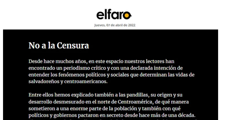 El Salvador: el diario El Faro cerró su web por un día en protesta contra la censura de Nayib Bukele