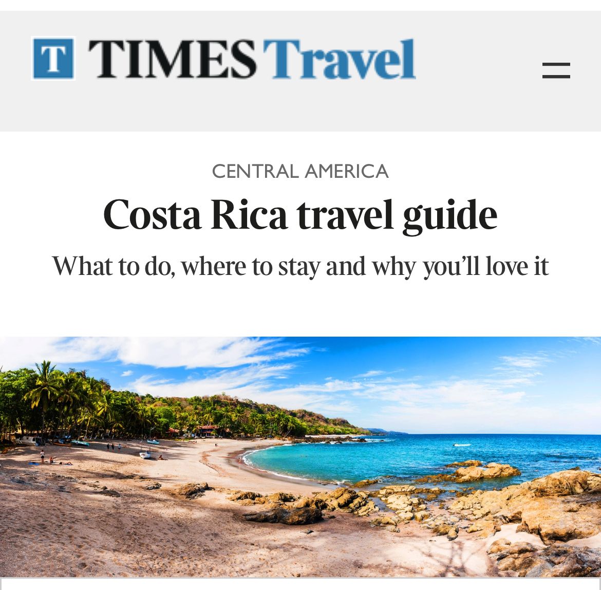 Costa Rica ganó premio de The Times como mejor destino emergente en el 2022