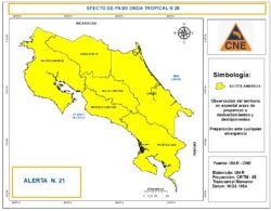 CNE declara alerta amarilla en todo el país por paso de la Onda Tropical No. 28