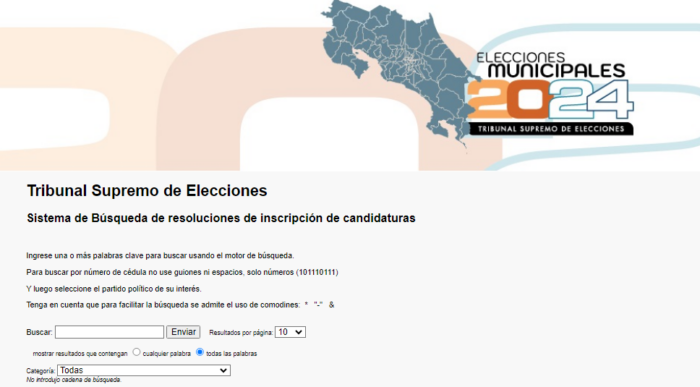 Ciudadanos podrán conocer candidaturas municipales aprobadas o denegadas en su cantón mediante sitio web