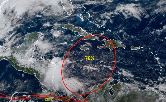 Disturbio meteorológico en el Caribe tiene 10% de probabilidad de convertirse en ciclón en 48 horas