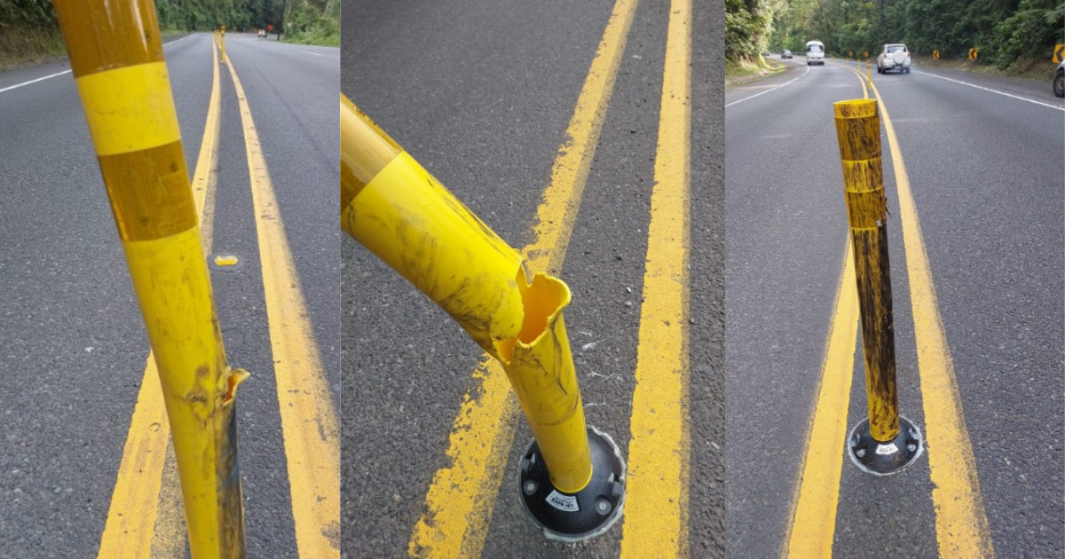 CONAVI reporta daños en postes abatibles colocados en Ruta 32 hace menos de dos semanas